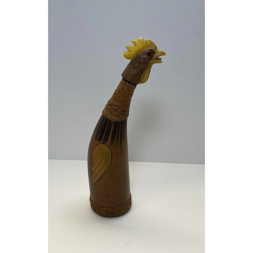 Vintage Rooster Italian leather-wrapped rooster liquor decanter/bottle
